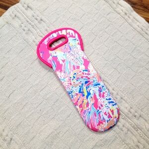 Lilly Pulitzer Neoprene Wine Carrier Caddy Cozie Coral Summer Print Pink